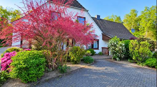 Blick in den Stadtwald, viel Platz im 2 Familienhaus + großes Sonnengrundstück mit Teich
